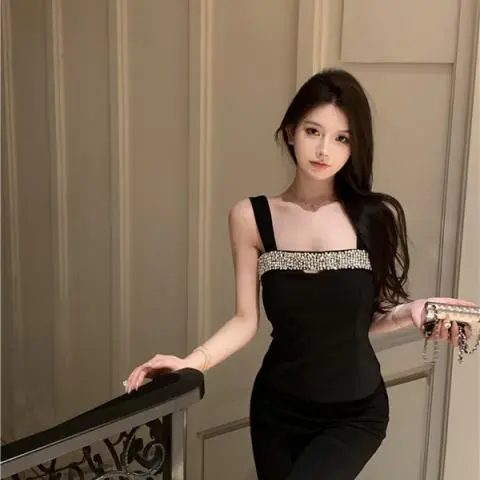 Fashion Hollowed out Diamond Camisole Women's Top Black - Shop at LoveMi