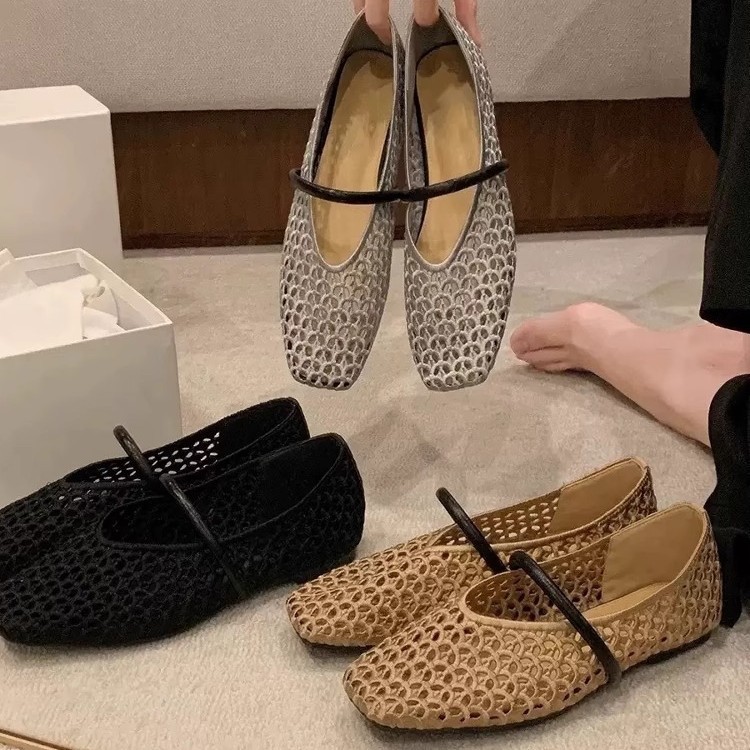 Retro Woven Roman Style Small Square-Toe Low-Top Womens Pumps