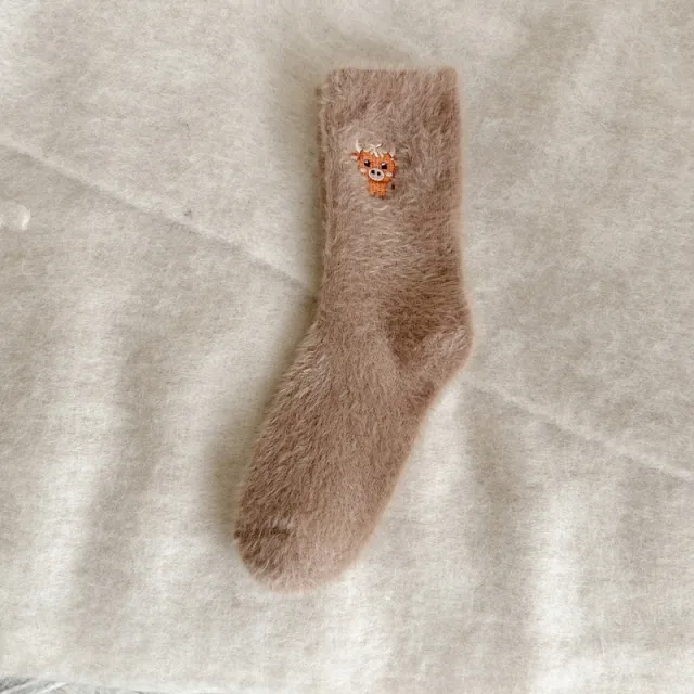 Fleece lined Thickened Warm Thick Socks Women's Mid calf Socks Autumn And Winter Light Coffee - Shop at LoveMi