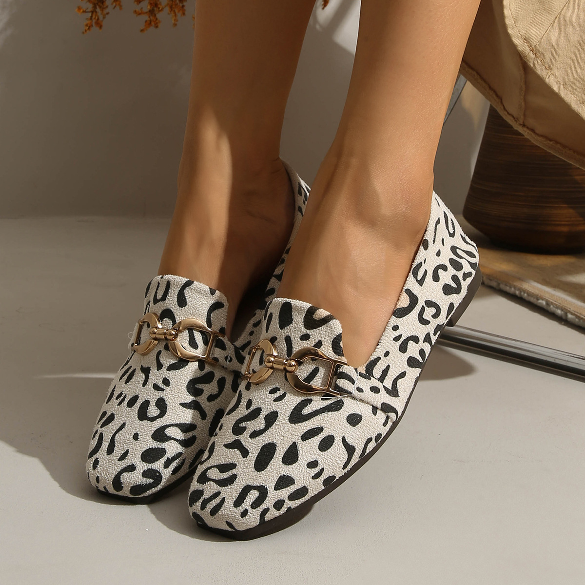 Women's Casual Square-toe Flat Leopard-print Shoes