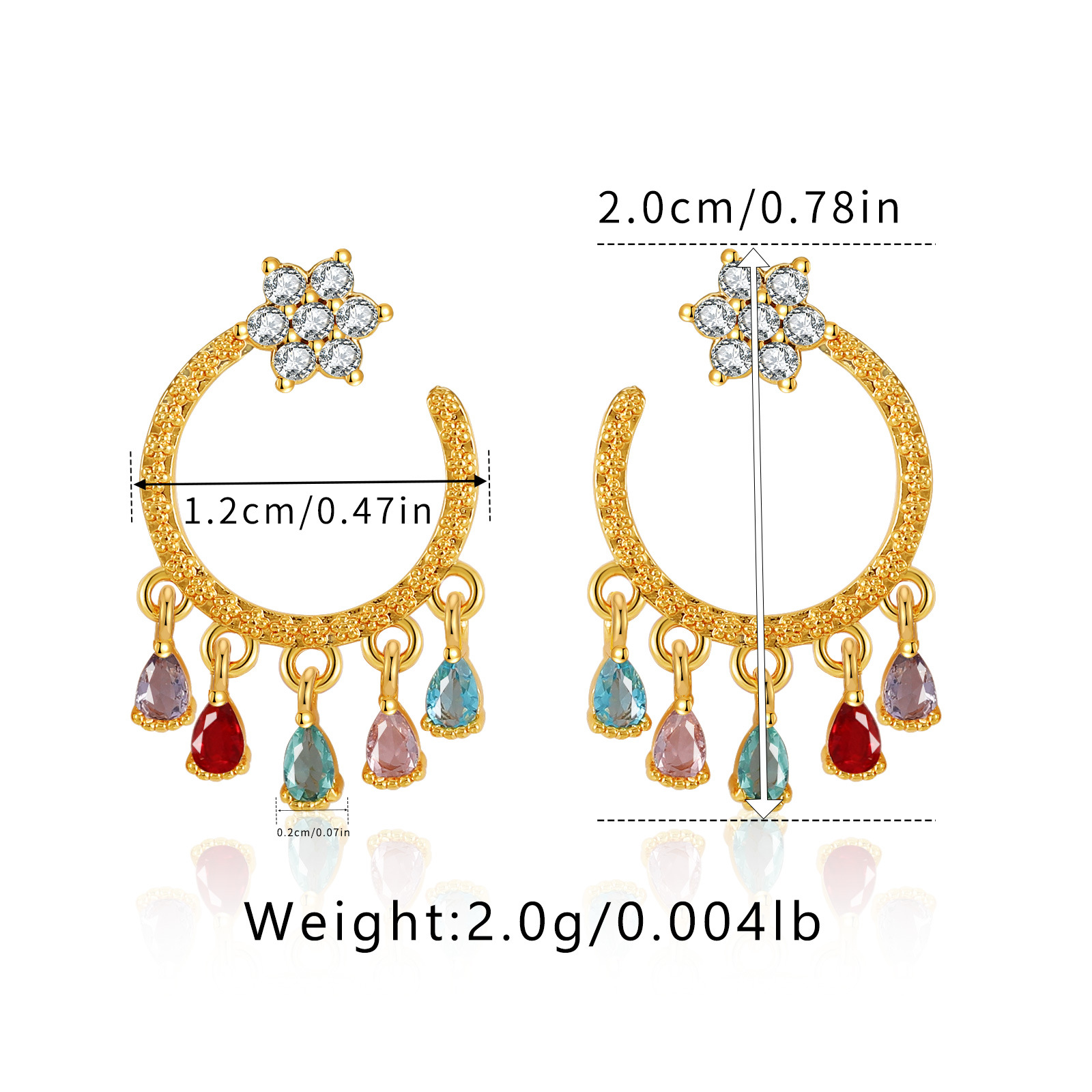 Niche Zircon Stud Earrings Brass Plated Bohemian Style