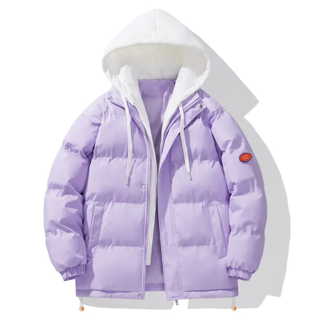 Cotton Coat Jacket Men's Fake Two piece Hooded Teenagers Purple - Shop at LoveMi