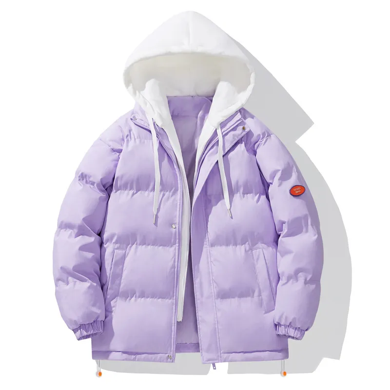 Cotton Coat Jacket Men's Fake Two-piece Hooded Teenagers - Purple