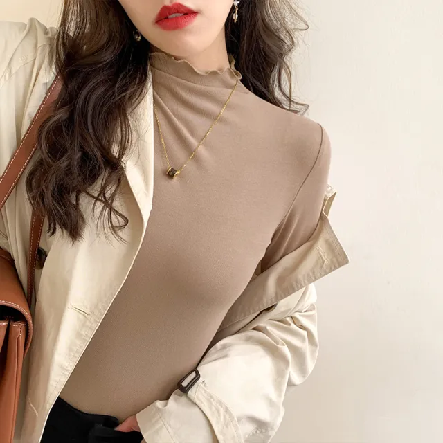 Women's Viscose Fiber Half Turtleneck Bottoming Shirt Khaki - Shop at LoveMi