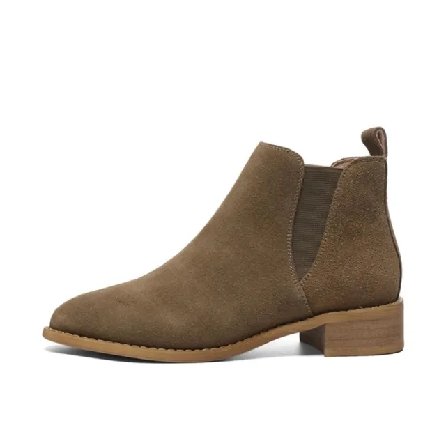 Plus Size Pointed Toe Chunky Heel Side Zip Martin Boots Khaki - Shop at LoveMi