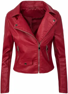Women's Fall Winter Coat Slim PU Leather Short Zipper Leather Jacket Leather Coat - Red - View 1