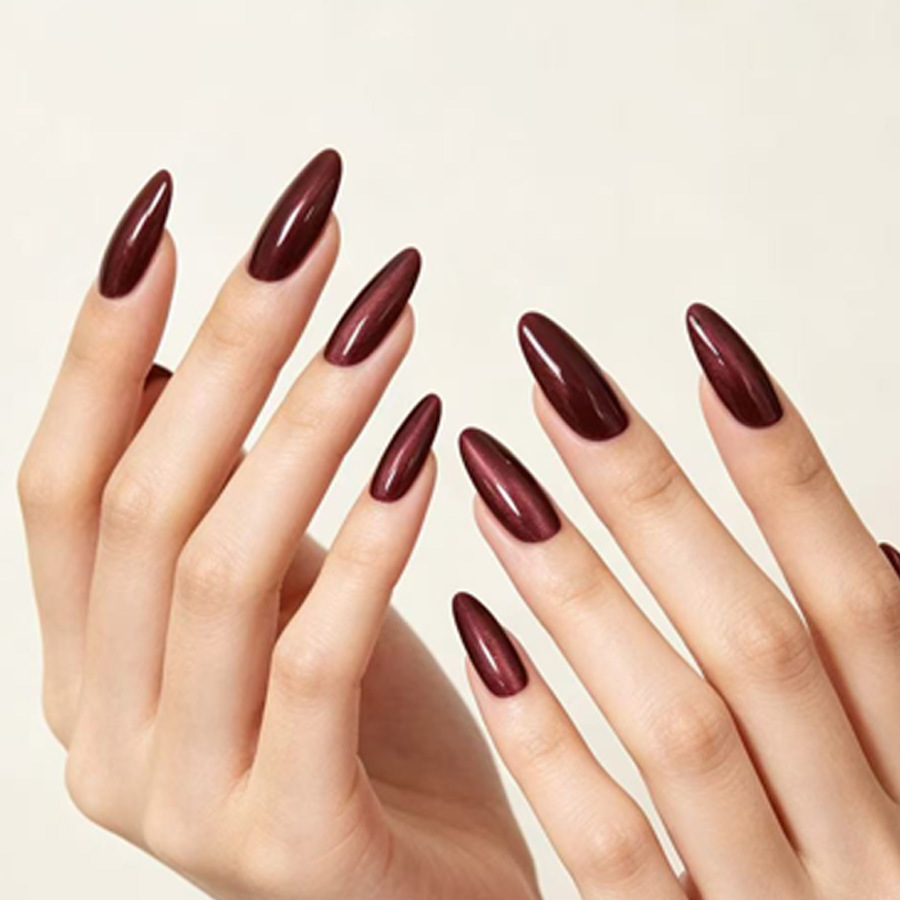 Wine-red Glassy Atmospheric Cat-eye Press-on Nails