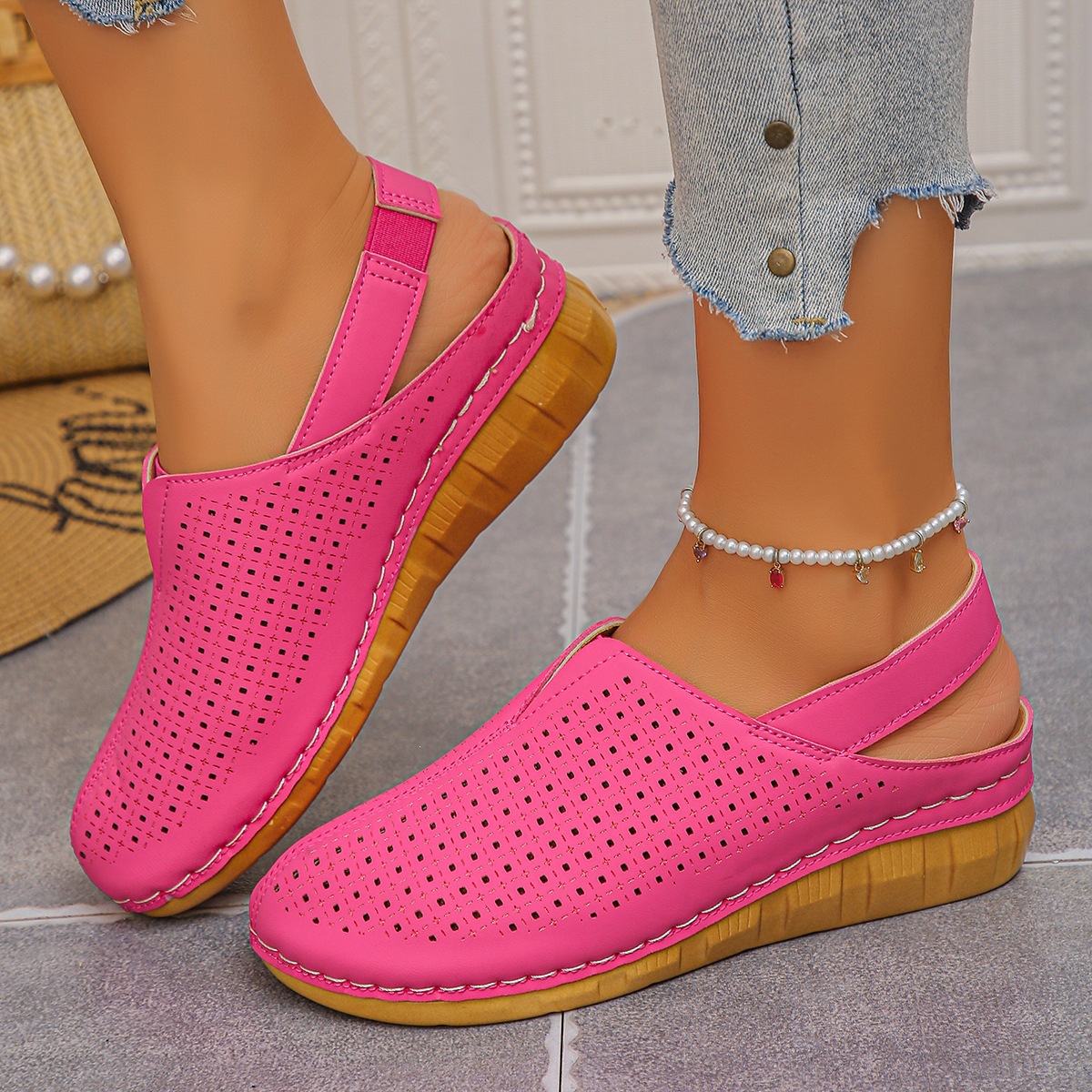 Thick-Soled Hiking Slip-On Outdoor Casual Summer Hollowed-Out Womens Shoes