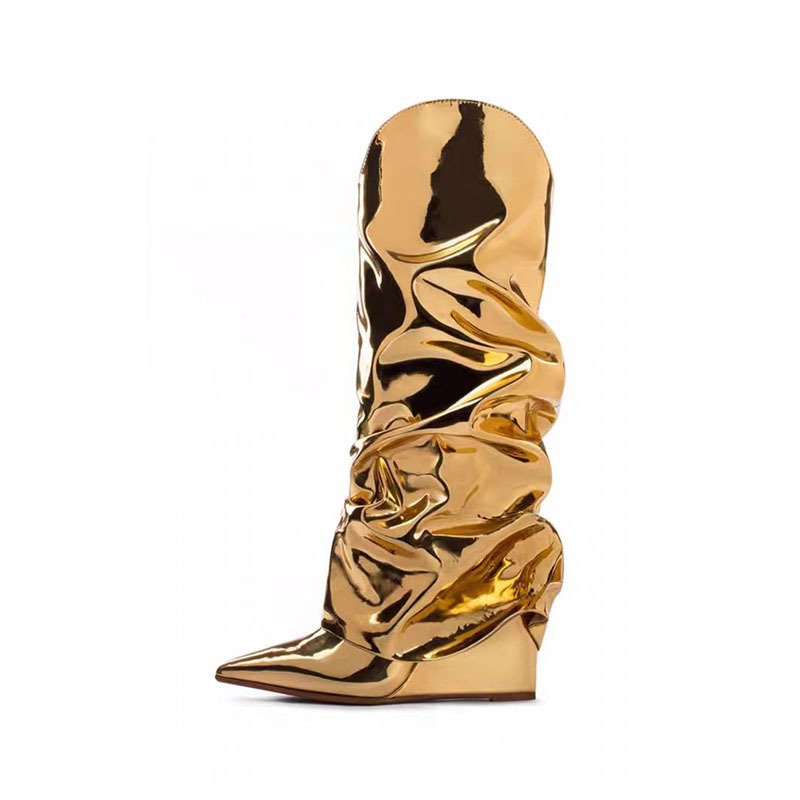 Title 2, New Bright Noodle Wedge Wrinkle Boots