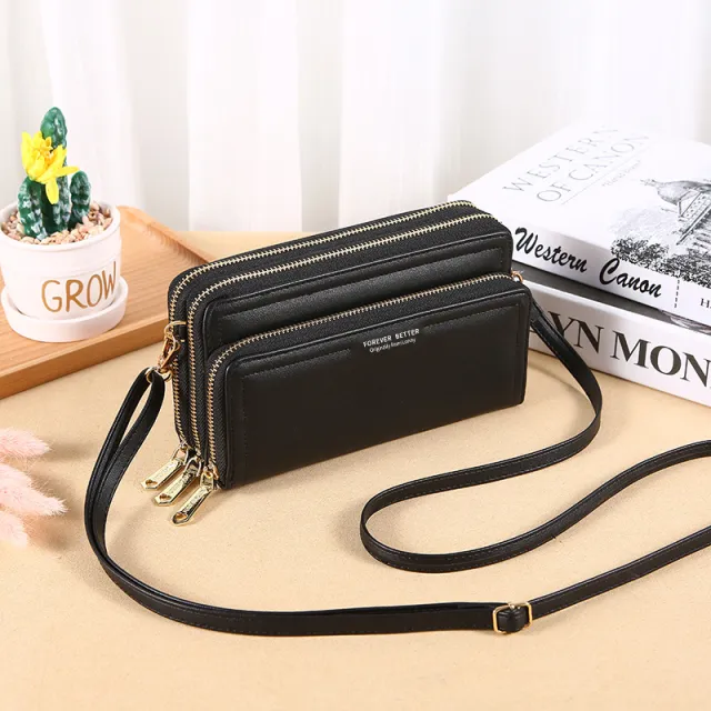 New Women's Long Wallet Double layer Zipper Large capacity Handbag Black - Shop at LoveMi