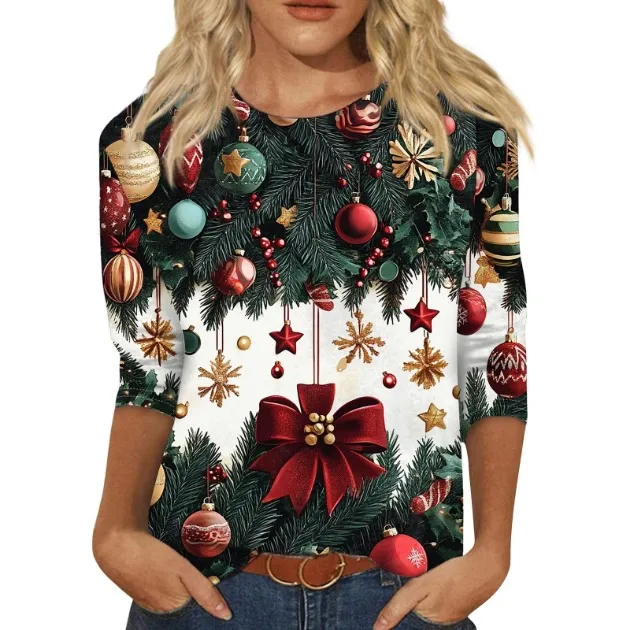 Women's Three quarter Sleeve Ethnic Floral Slim Fit Cute Top Tx7373 - Shop at LoveMi