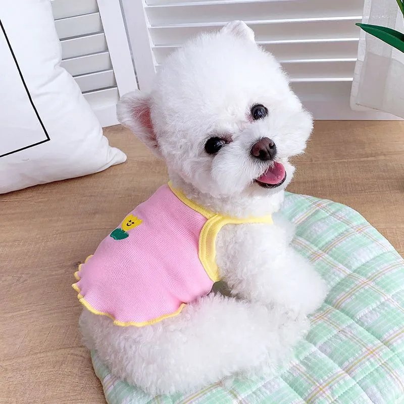 Dog Clothes Summer Thin Summer Clothes Pet Small Dog - Pink Small Flower Sling
