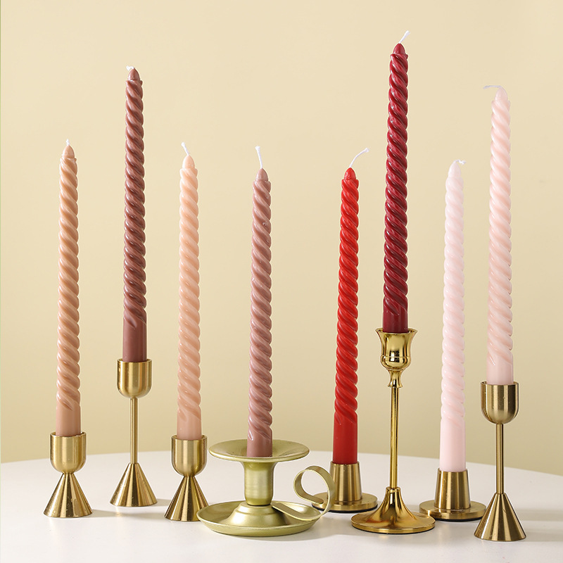 European Vintage Spiral Taper Candles 25cm Colorful Smokeless Threaded Design for Wedding Party Home Decor