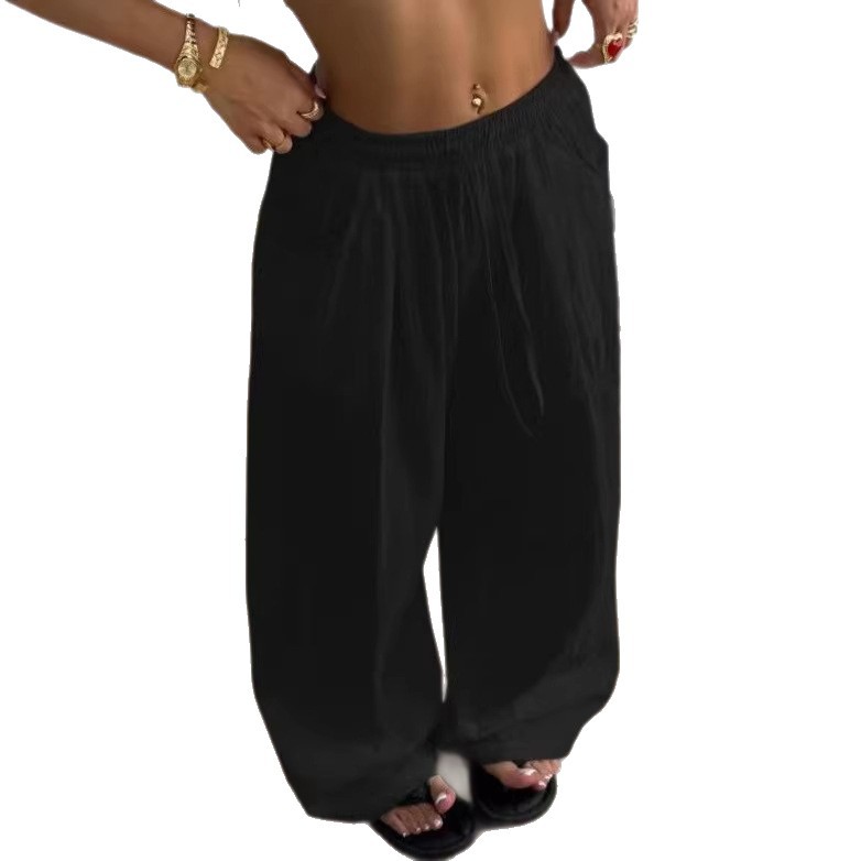 Laid-back Style High-Waist Casual All-Match Flowy Drawstring Wide-Leg Pants For... 5