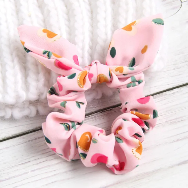 Phnom Penh Heart Shape Printed Rabbit Ears Headdress Hair Rope Light Pink - Shop at LoveMi