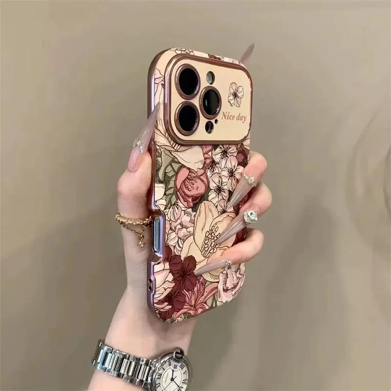 Retro Oil Painting Flower Designed Leather Phone
