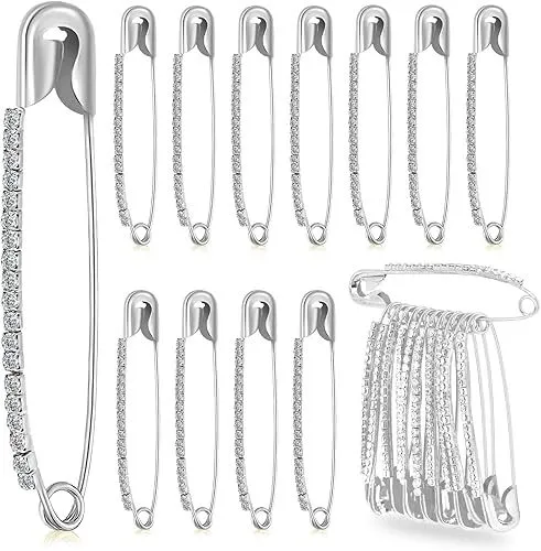 Headscarf Anti exposure Scarf Buckle Diamond Brooch Fixed Rhinestone Pin Silver 12 Pack - Shop at LoveMi