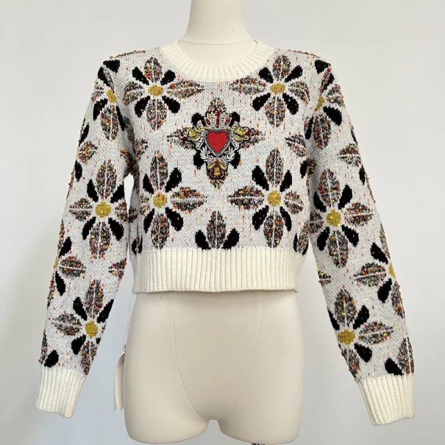 Women's Round Neck All matching Diamond Sweater Creamy White - Shop at LoveMi