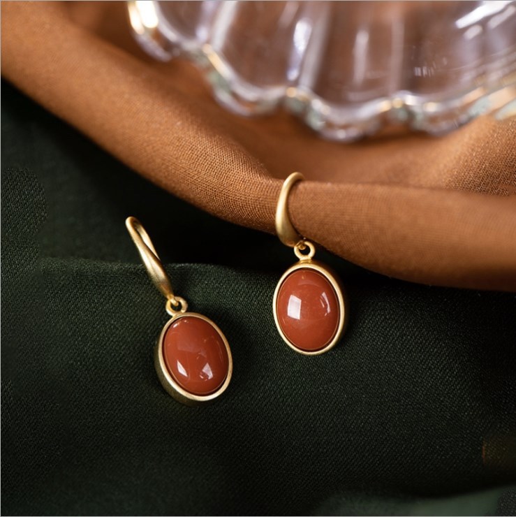 Gold-plated Inlaid South Red Agate Earrings For Women