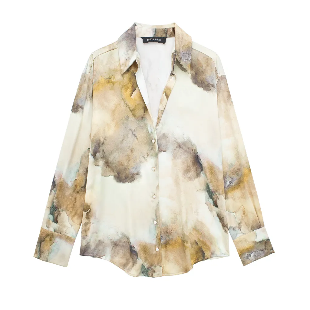 Tie-dyed Silk Satin Texture Shirt Silk Satin Texture Skirt - Floral