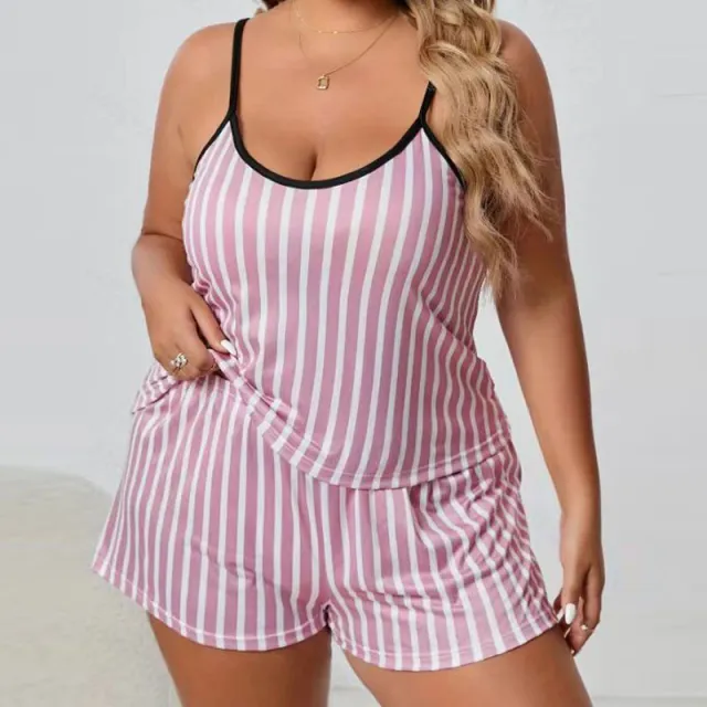 Women's Plus sized Fat Camisole Printed Pajamas Suit Stripes L - Shop at LoveMi