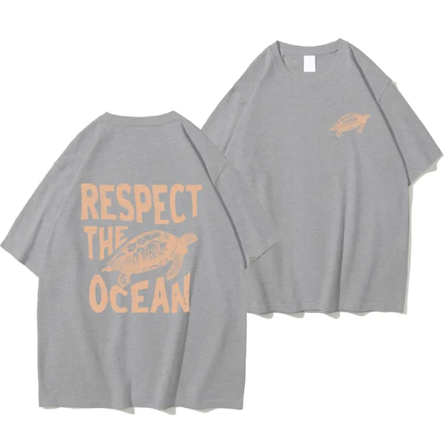 Ladies Respect Ocean Turtle Printed T shirt Gray - Shop at LoveMi