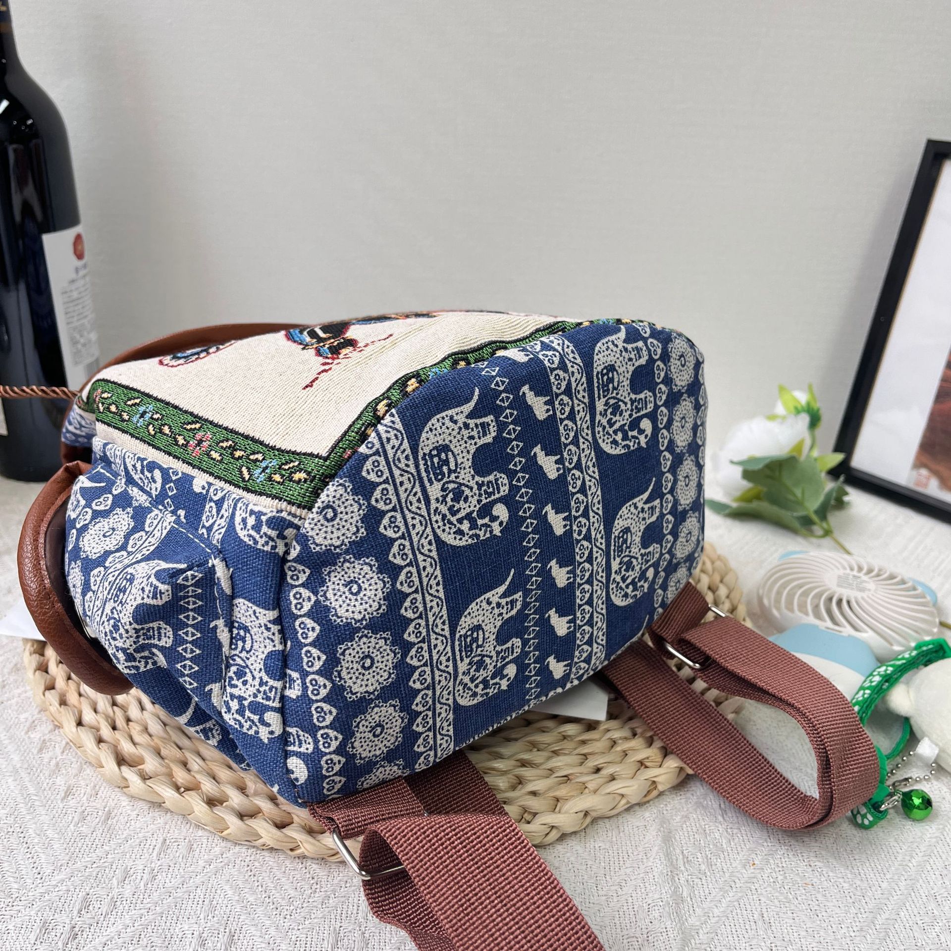 Bohemian Embroidered Backpack with Elephant Design