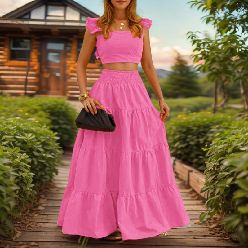 Chic Sexy Solid-color Mid-rise Slip Dress With A Flared Skirttwo-piece Set