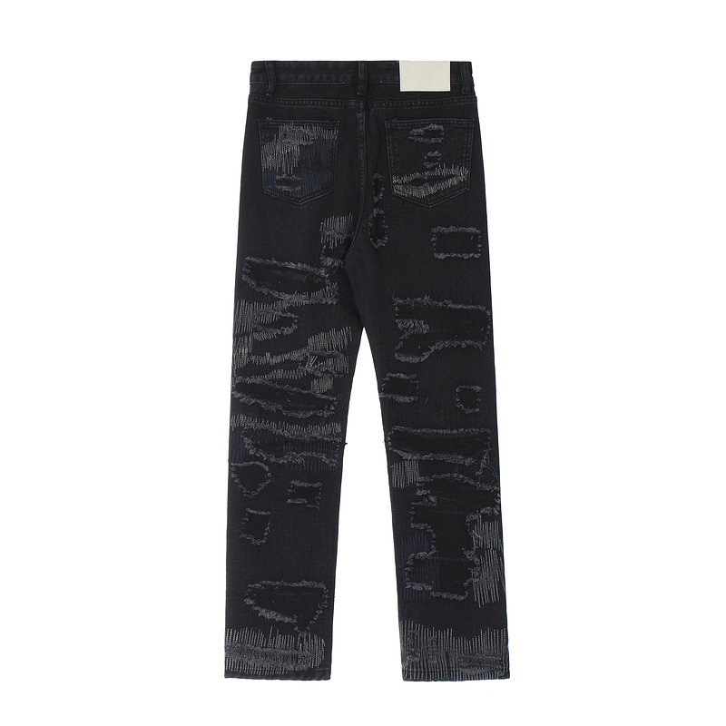 Title 3, Jeans Casual Ricamati con Toppe e Fori Irregola...