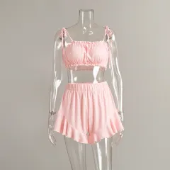 Camisole And Shorts Pyjama Set With A Heart Print - Pink - View 1