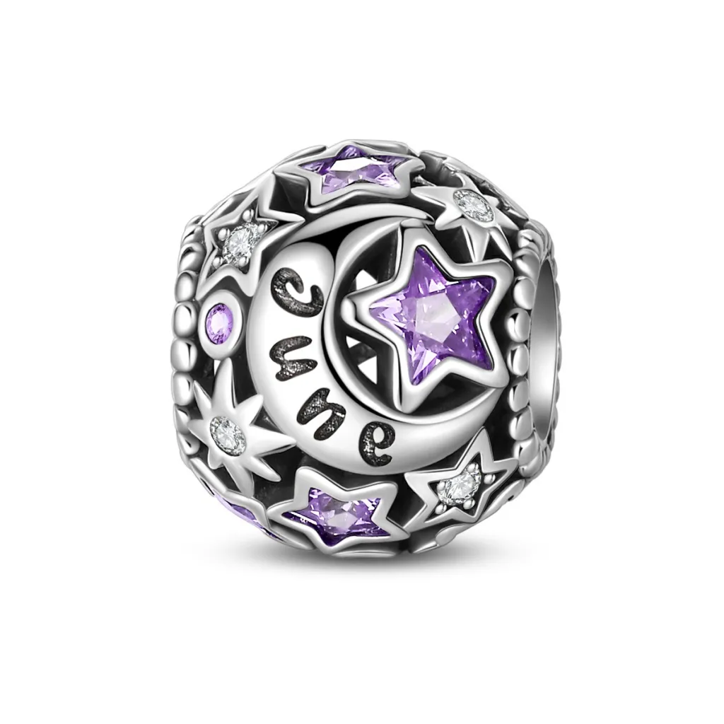 White Copper Silver Plated Birthstone Charm Beads - June Shengchen Stone