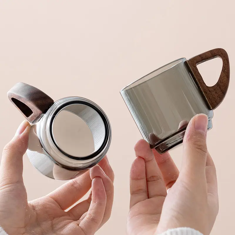 Glass Teacup Tea Cup With Handle Walnut