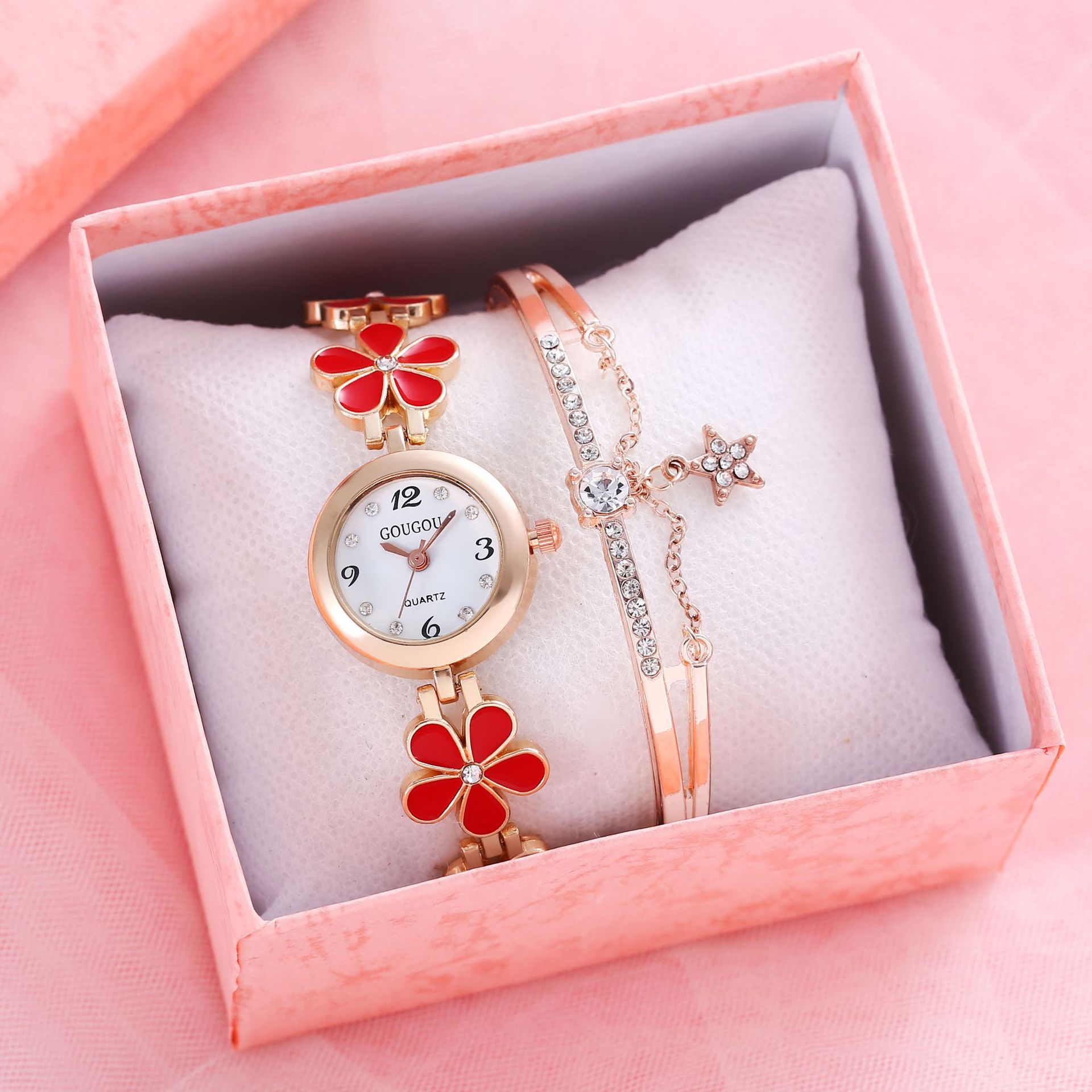 Juego de reloj pulsera floral para mujer - Reloj de cuarzo de 2 piezas y delicada flor - Imagen 21 de 31