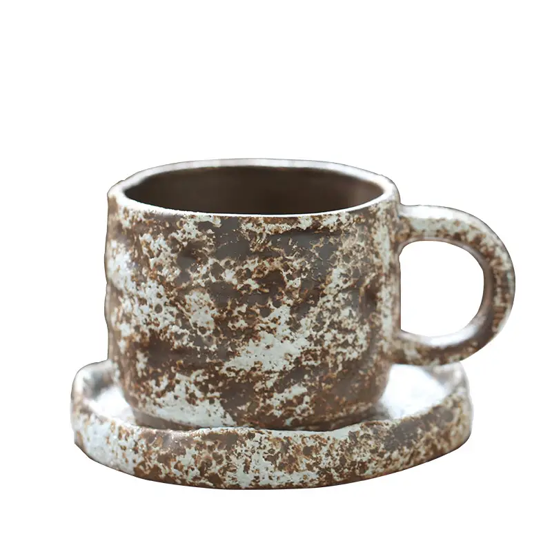 Stoneware Medieval Ceramic Simple Retro Coffee Cup And Saucer Suit