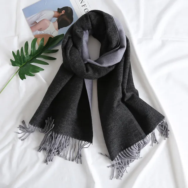 Cashmere like Solid Color Scarf Double sided Two tone Black With Medium Gray - Shop at LoveMi