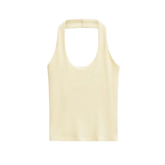 Fashion Hanging Collar Slim Fit Backless All matching Top Milky Yellow - Shop at LoveMi