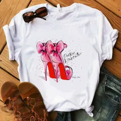 Women's High Heels Pattern Cute Loose Top T-shirt - 5346 - View 1