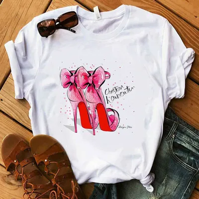 Women's High Heels Pattern Cute Loose Top T shirt 5346 - Shop at LoveMi