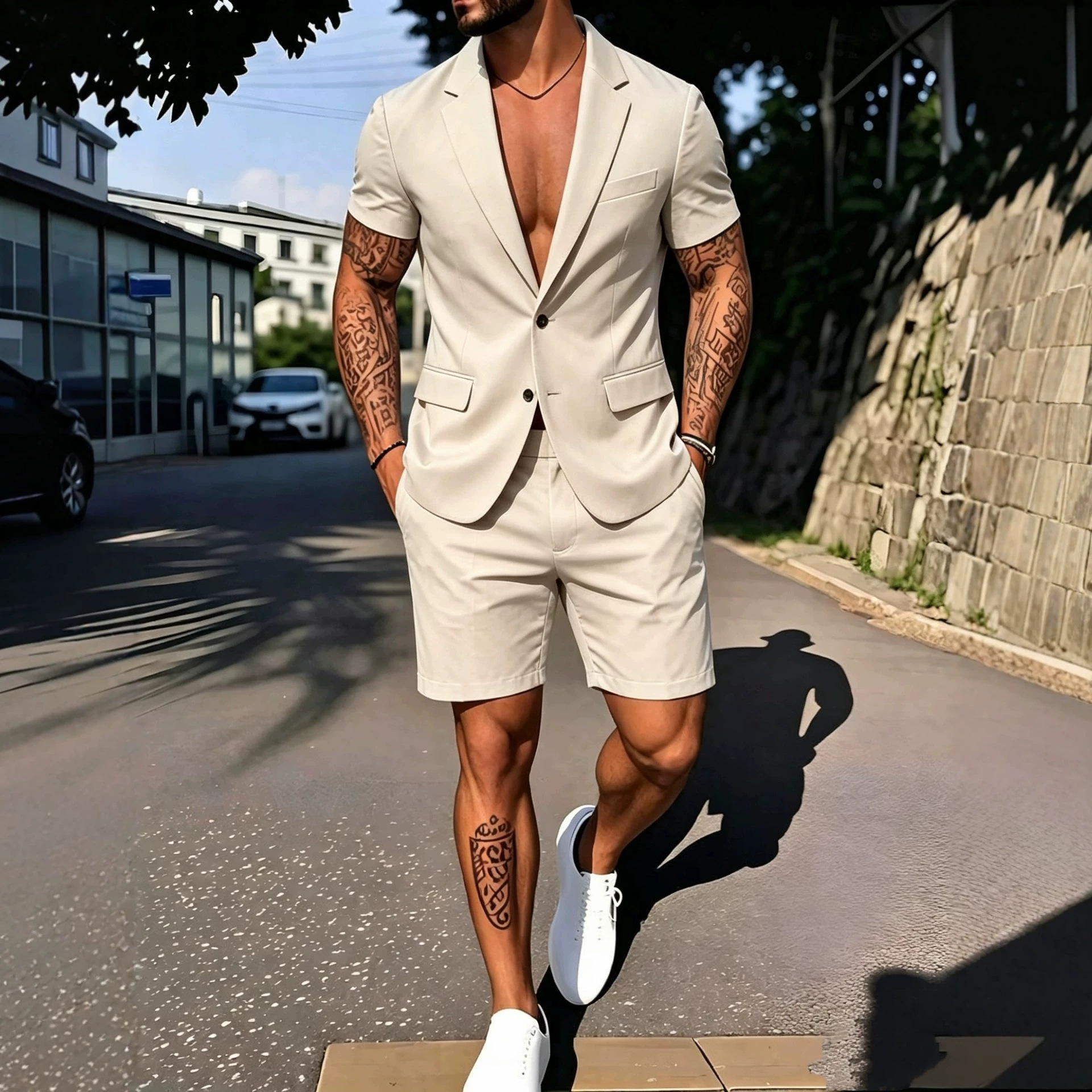 Mens Fashionable Solid-Color Suit Set