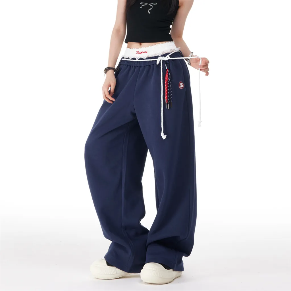 Dance Hip Hop Sports Sweatpants Straight Loose Hip-hop Trousers - Navy