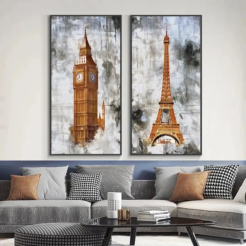 Bedroom Retro Golden Tower Landscape Canvas Painting