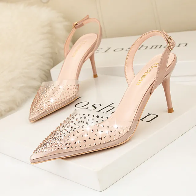 Women's Fashion Simple Pointed Low cut High Heels Nude - Shop at LoveMi
