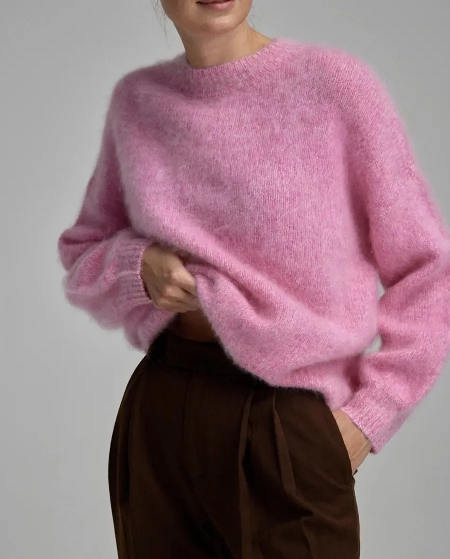 Loose And Lazy Style Wool Loose Knitted Sweater - Pink
