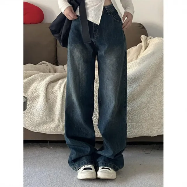 Straight Slimming And Wide Leg Jeans Vintage Blue - Shop at LoveMi