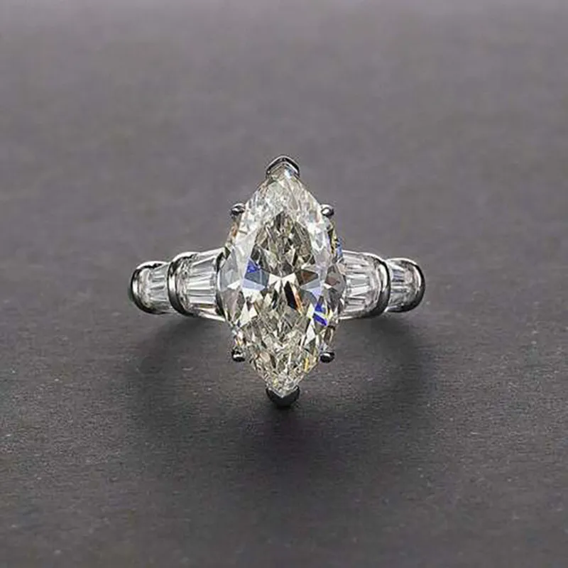 Banquet Inlaid Marquise Zircon Ring - Q670 White Gold Color