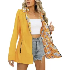 Printed Women's Zipper Windbreaker Japanese And Korean Fashion Double-sided Wear - Yellow - View 1