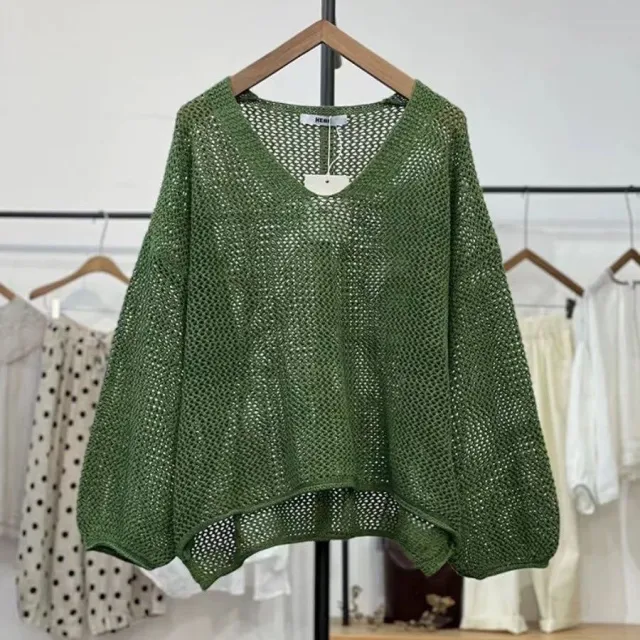 Loose Spring And Summer Sun Protection Casual Thin Mom Top Mesh Green - Shop at LoveMi