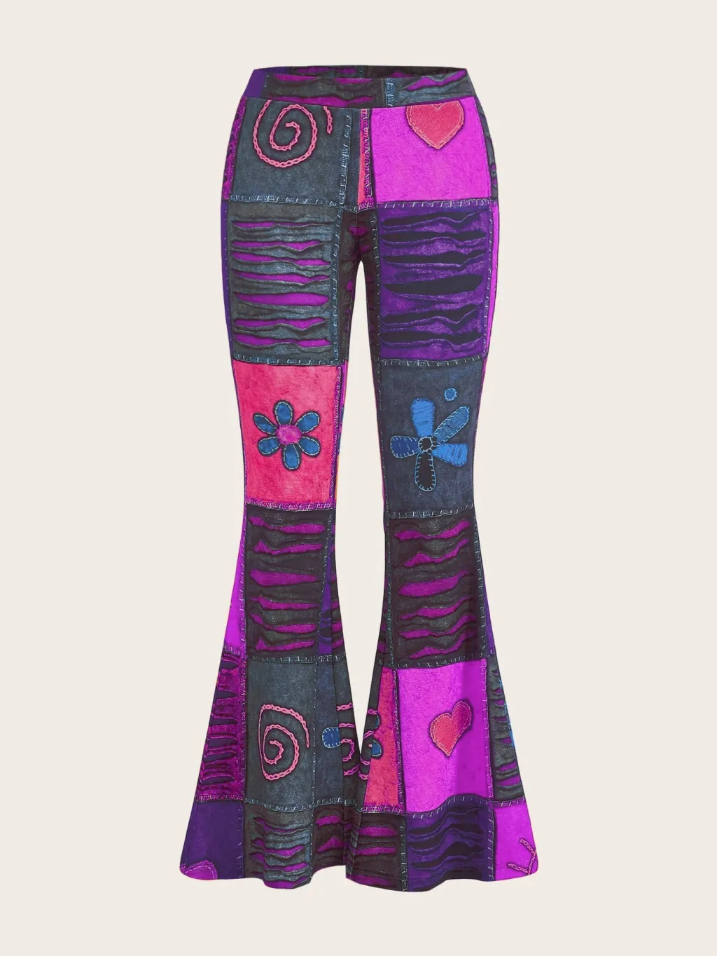 Pattern Abstract Art Style Personality Trend Tight Bootcut Pants - Purple Blue