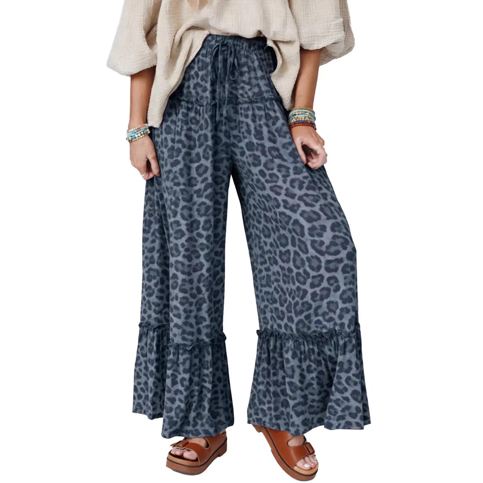 Casual Womens Wide-leg Pants Trendy And Stylish With A Drawstring