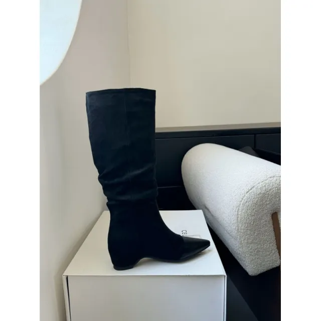 Vintage Pointed toe Pleated Slouch Boots Black - Shop at LoveMi